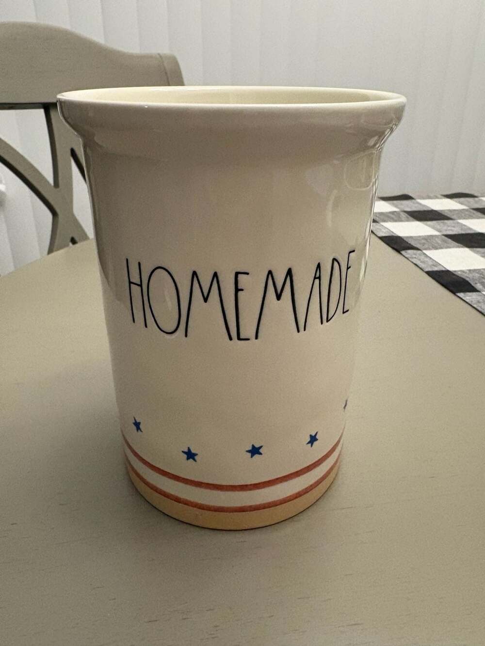 Rae Dunn Patriotic HOMEMADE Utensil Holder with Star and Stripes